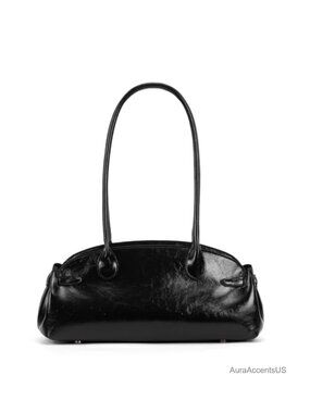 Glossy Leather Top Handle Shoulder Bag Retro Minimalist Dome Purse